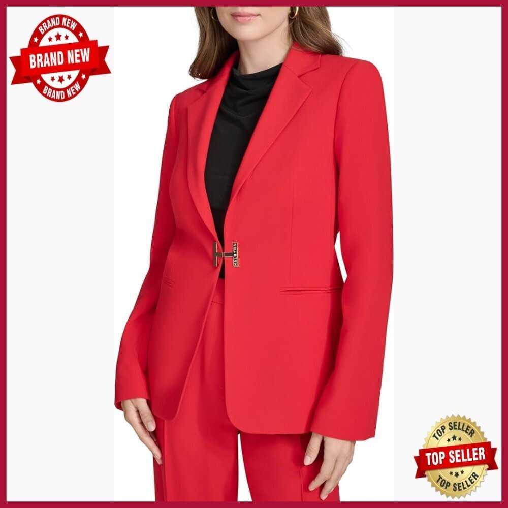 Woven Office Blazer with H Closure Pockets Workwear Staple
